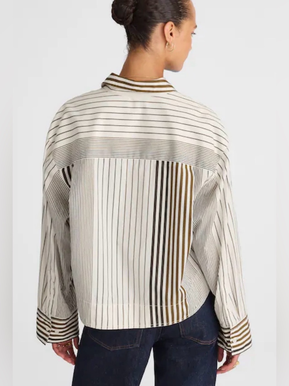 MADEWELL CURVE-HEM SHIRT IN POPLIN LIGHTHOUSE STRIPE, SIZE L. - Picture 3 of 11